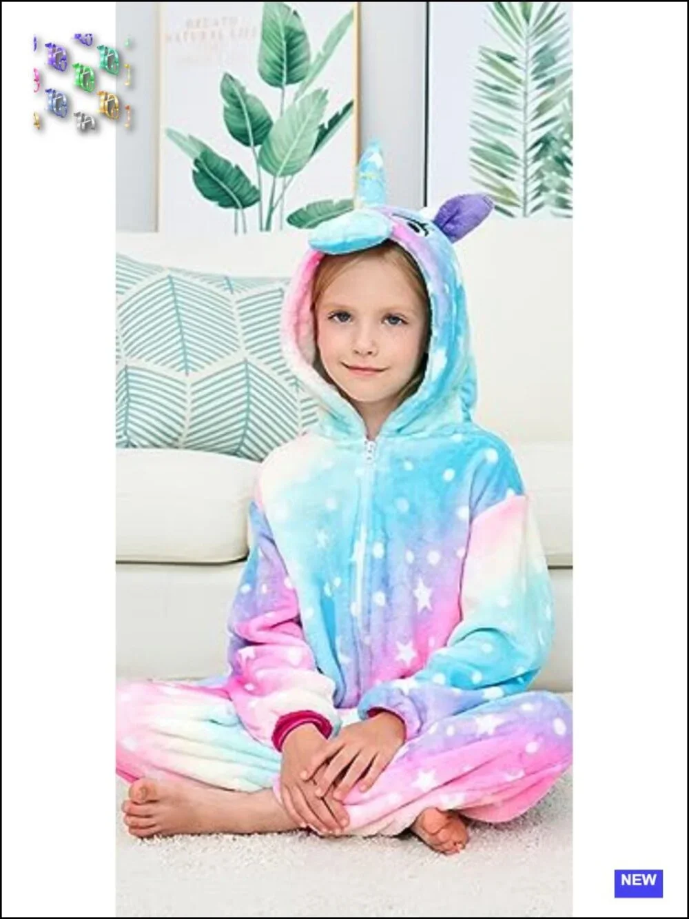 Unisex Kids Unicorn Onesie Pajamas Costume Fleece Hooded Jumpsuit